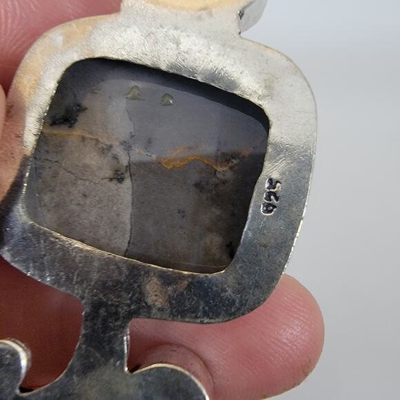 Handmade Silver Pendant with Dendritic Opal and Faceted Citrine Accents - Picture 4 of 10